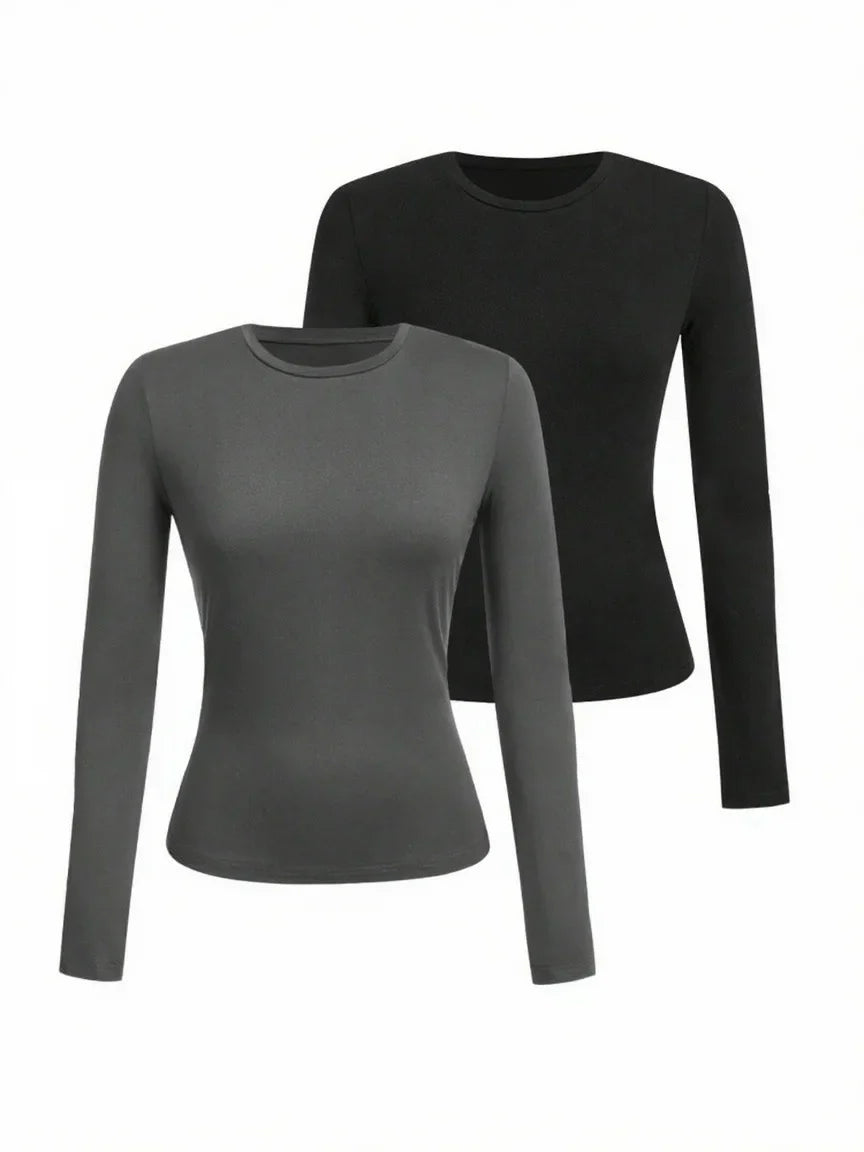 Women's Solid Color Long Sleeve T-Shirt – Round Neck Knitted Polyester Regular Fit Fall Winter Top