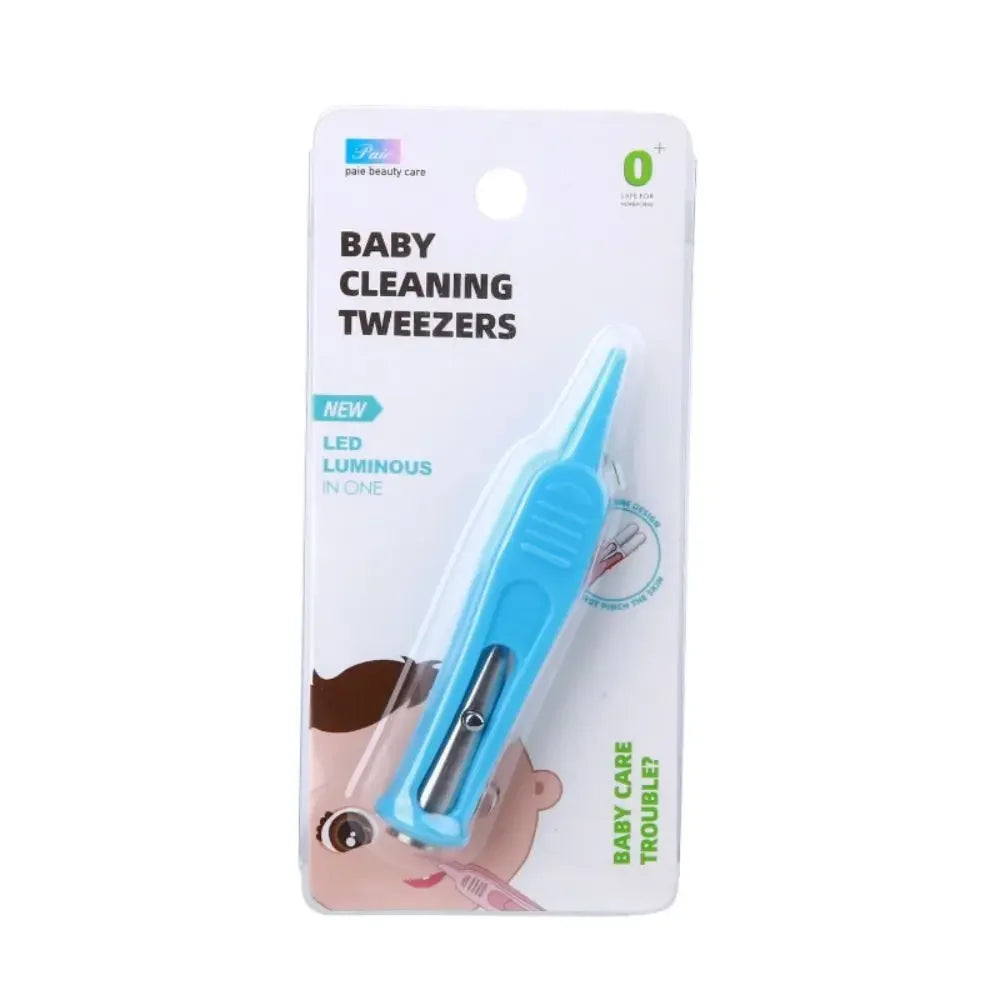 Baby Safety Cleaning Tweezers with LED Light – Infant Nose, Ear & Navel Care Tool, Soft Tip Precision Hygiene Forceps for Babies & Kids