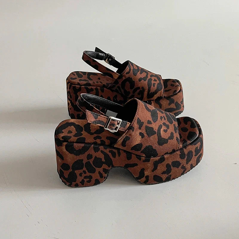 Women’s Summer Leopard Print Sandals – Open Toe Punk Platform Wedges Party Heels