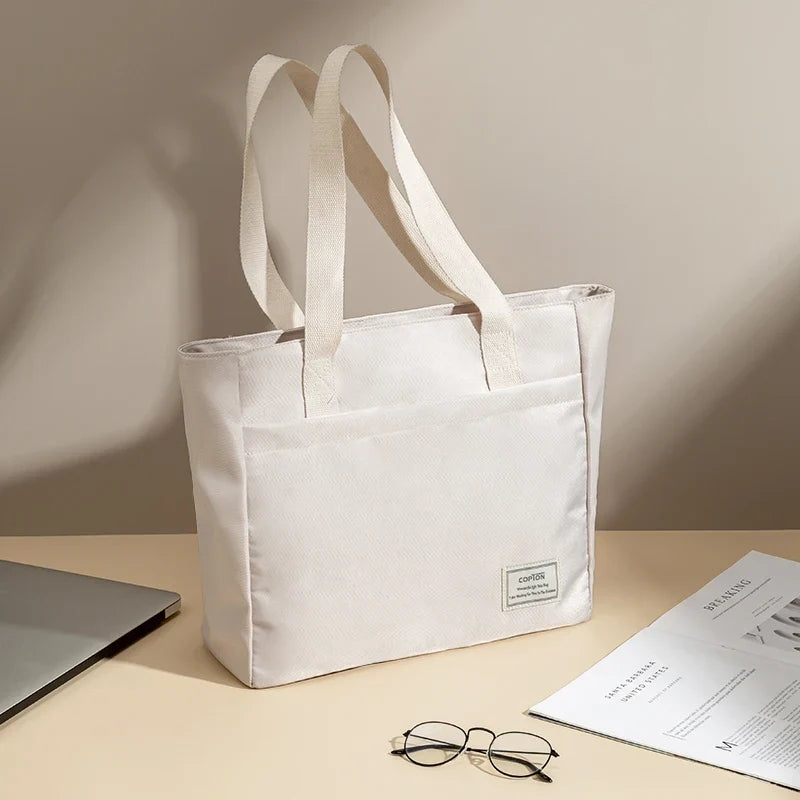 Shockproof Canvas Laptop Tote Bag - 14 Inch Women’s Notebook Handbag for MacBook, Dell, HP & More