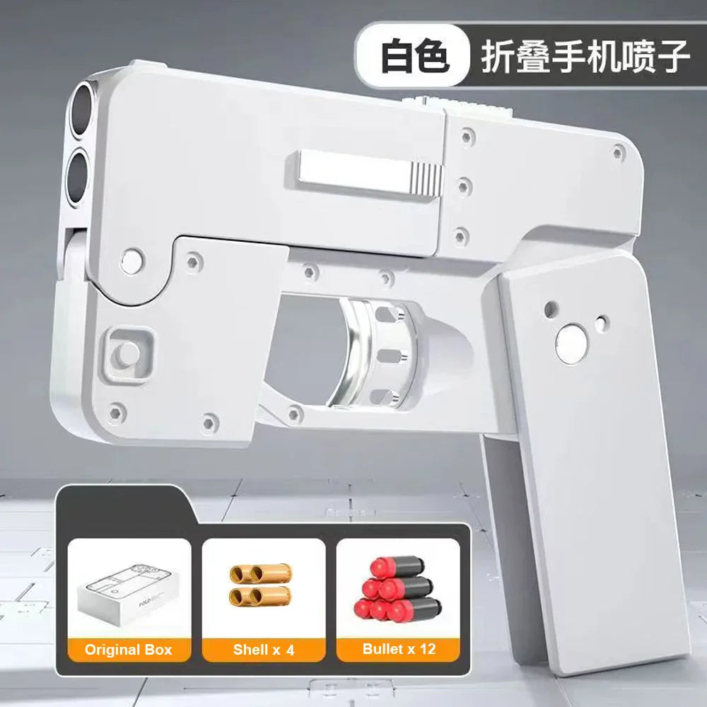 iPhone Folding Soft Bullet Toy Gun – Shell Ejecting Mobile Phone Gun for Kids & TikTok Fun