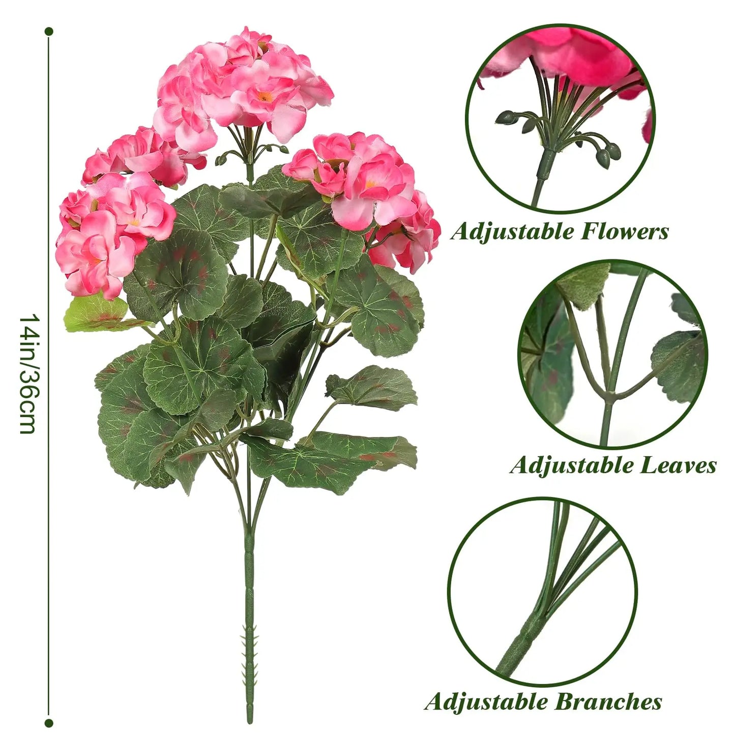 Artificial Geranium Silk Flower Bush – Outdoor Faux Floral for Wedding, Home, Garden & Table Décor