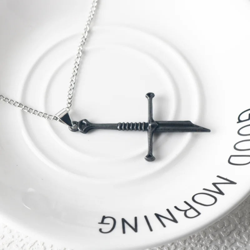 Broken Sword Necklace Set - Metal Elf Crystal Evenstar Pendant Punk Sword Jewelry Gift for Men & Women
