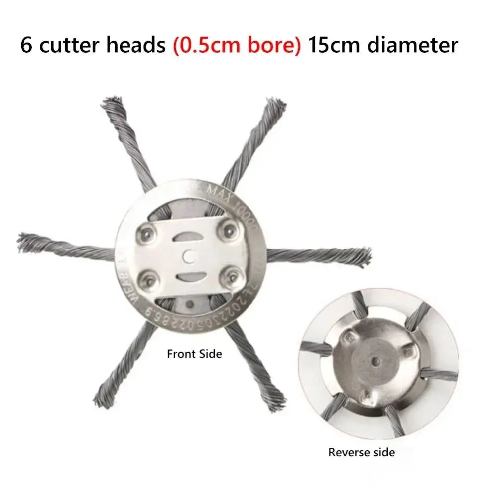 6 Inch Universal Steel Wire Weed Brush Head – Lawn Mower Trimmer Disc for Grass, Moss & Rust Removal Garden Cleaning Tool
