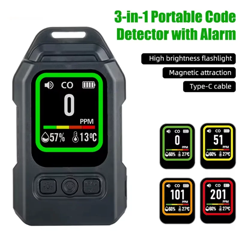 ABLK Portable Carbon Monoxide Detector - CO Concentration Alarm with Temperature & Humidity Monitor for Home & Indoor Use