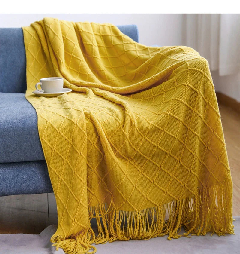 White Boho Throw Blanket – Textured Chunky Knitted Vintage Luxury Bedspread, Sofa Cover Manta Para Sofá