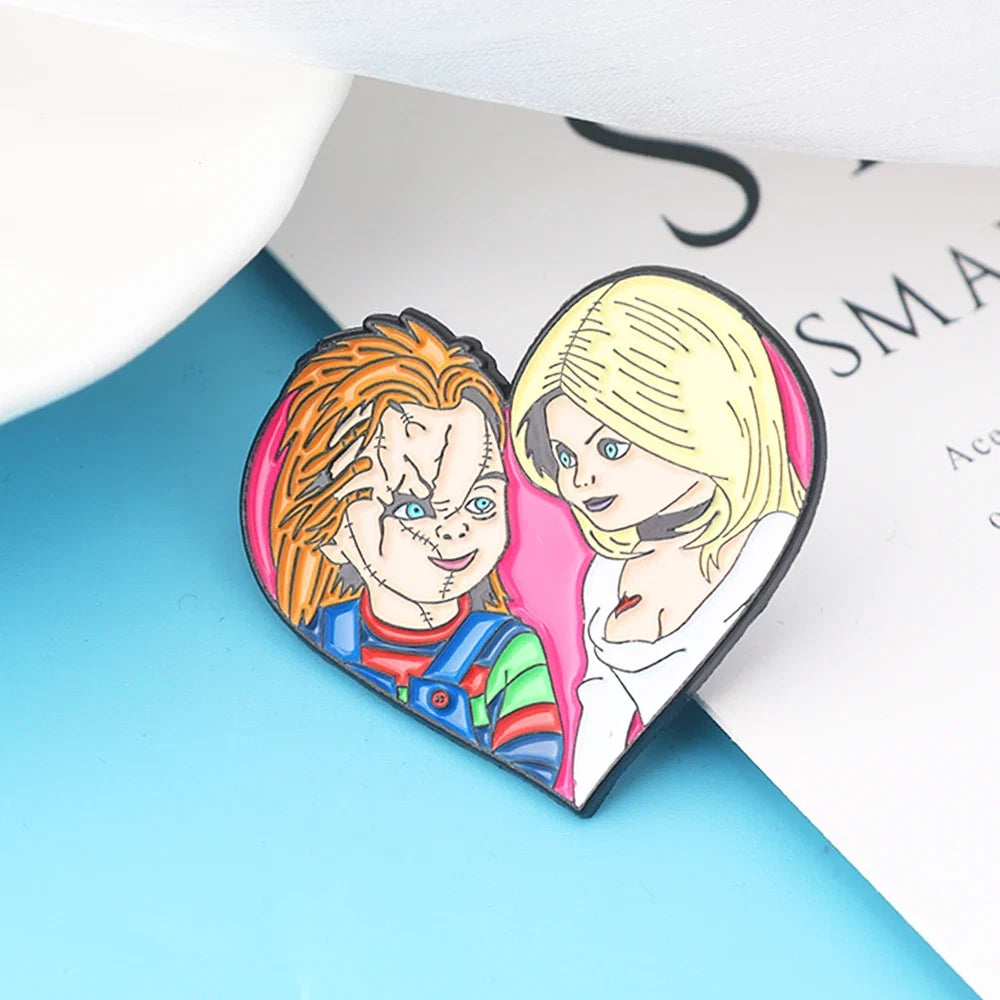 3-Piece Horror Cartoon Enamel Pin Set - Funny Metal Lapel Badges for Cosplay & Gifts