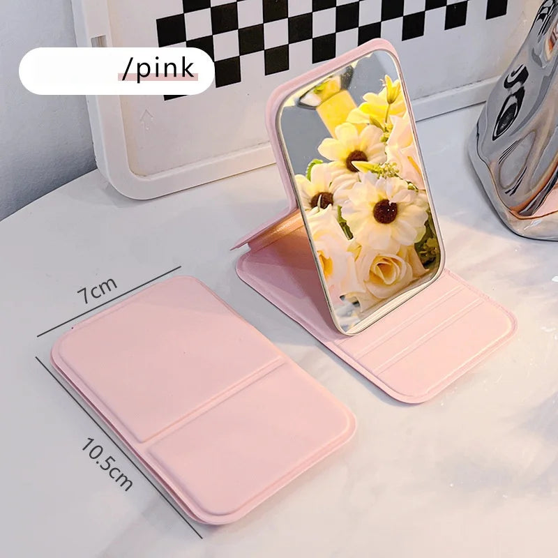 Portable Folding Makeup Mirror - HD Mini Desktop Stand-Up Mirror for Girls, Travel & Daily Beauty