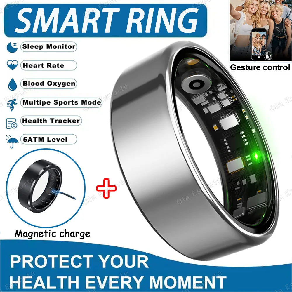 2026 Smart Ring Health Tracker – Heart Rate, Blood Pressure, Sleep & Motion Monitoring IP68 Waterproof Fitness Ring for Men & Women, Holiday Gift Wearable