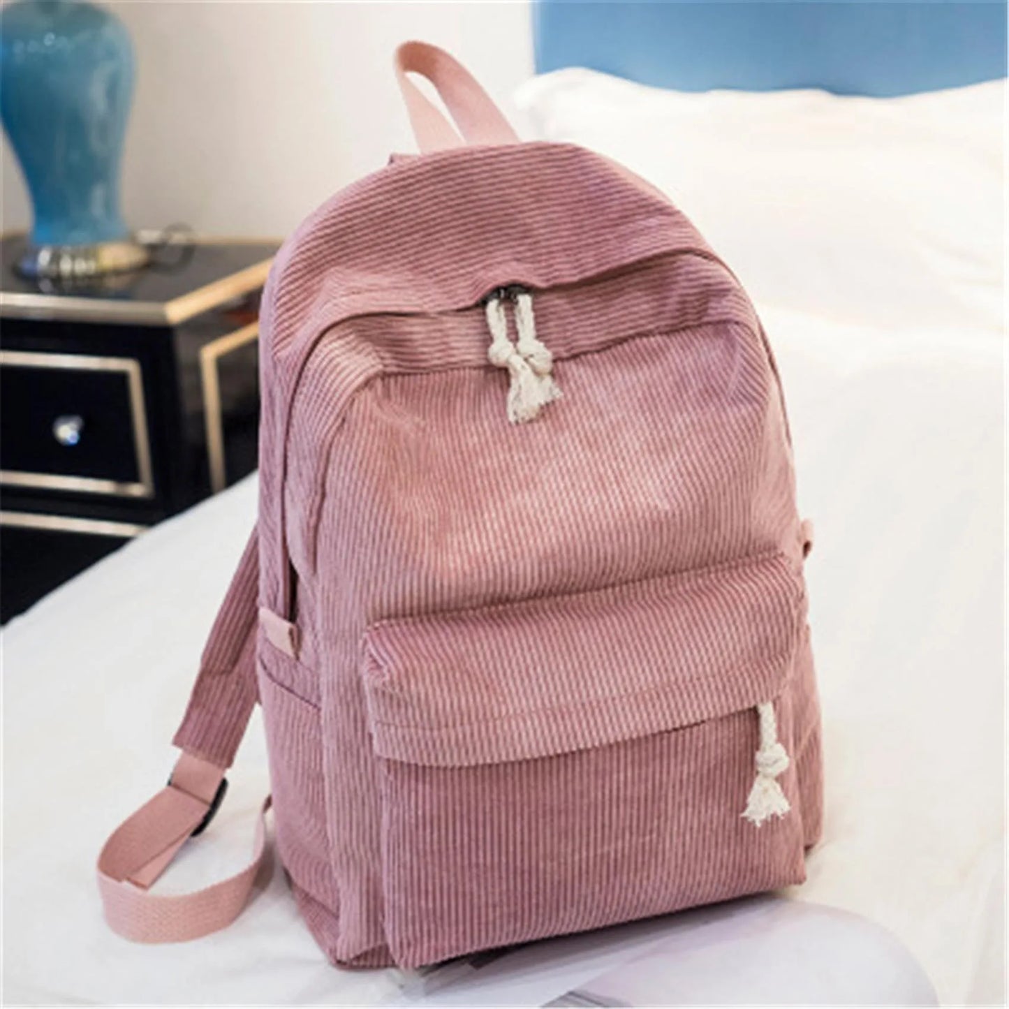 Women's Corduroy School Backpack – Striped Travel Rucksack for Teenage Girls & Shoulder Bag Mochila