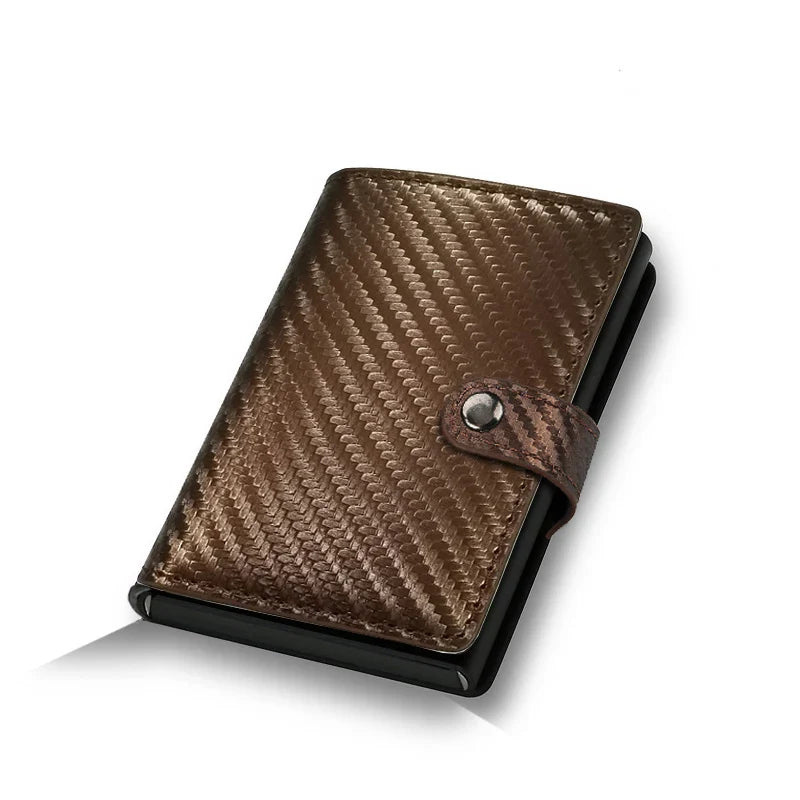 Carbon Fiber RFID Pop-Up Metal Wallet for Men – Slim Minimalist Credit Card Holder Black Purse