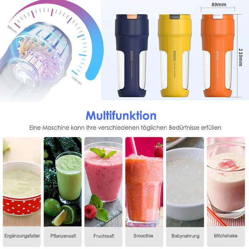 Mini Portable Electric Juicer: Fruit Blender and Extractor - Multifunctional Juice Maker for Smoothies and Mixes
