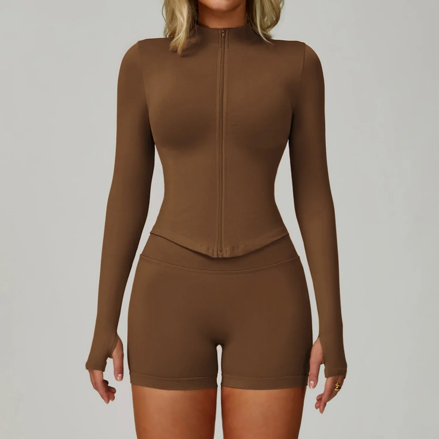 2/3PCS Women’s Seamless Yoga & Gym Set – Push-Up Sports Bra, Long Sleeve Jacket & Workout Leggings