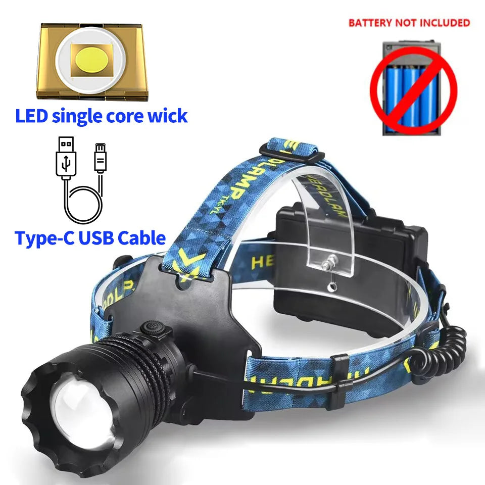 Super Bright 4-LED Zoom Headlamp – Long Range Powerful Spotlight Headlight Flashlight for Outdoor Fishing, Camping & Night Use