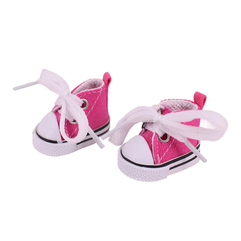 3.8cm Solid Color Lace-Up Canvas Shoes – PU Doll Shoes for 17cm Labubu Doll Clothes & Accessories Gift