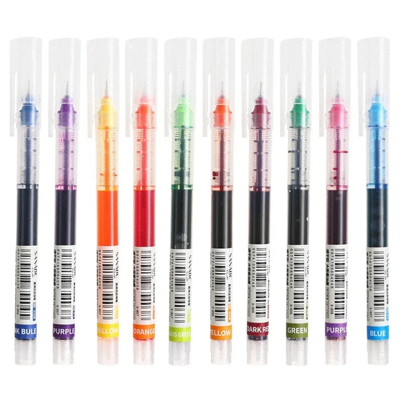 10pcs Needle Tip Gel Pens - High Quality Liquid Ink Ballpoint Pens for School Office Writing & Kawaii Stationery