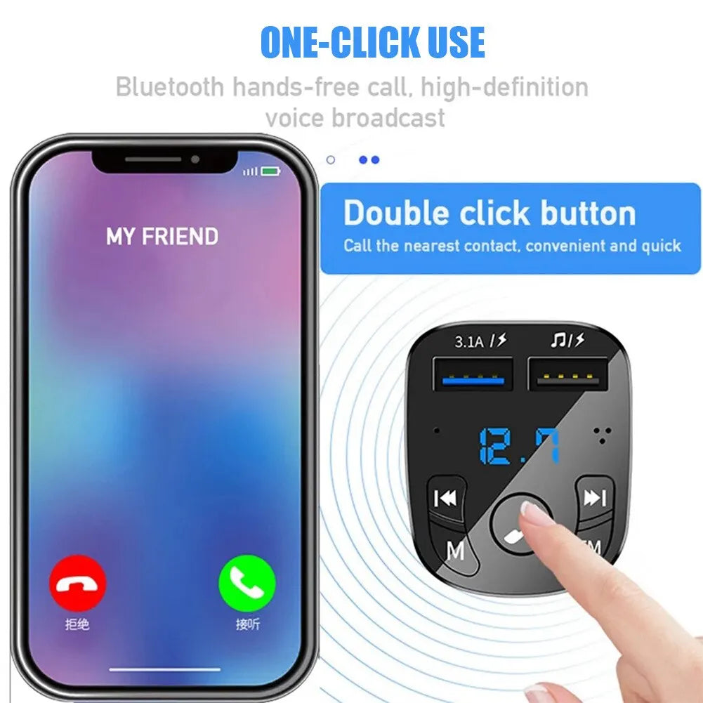 Car MP3 Player with Dual USB Fast Charger | FM Bluetooth Receiver and Transmitter | Bluetooth 5.0 Compatible | USB Flash Drive Plug Car Kit