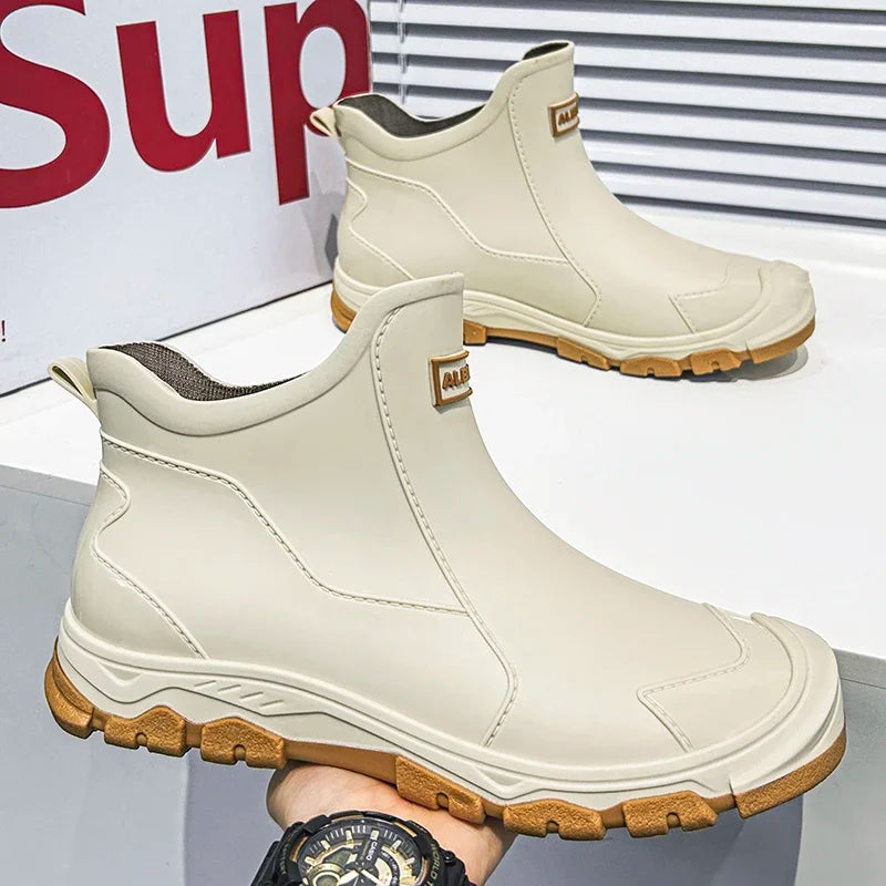 Men’s Waterproof Rain Shoes – Thickened Warm Rubber Short Boots for Work, Fishing & Kitchen Use