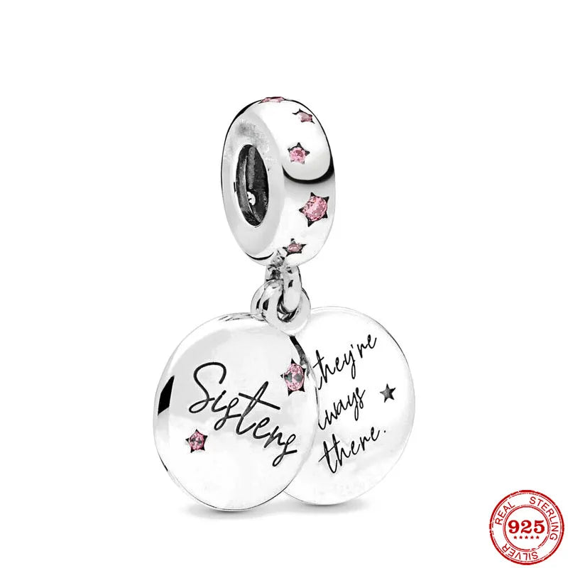 Europe 925 Silver Family Charm Pendant - Boy, Girl, Mom & Sisters Bead for Pandora Bracelet, Sparkling Dangle Jewelry