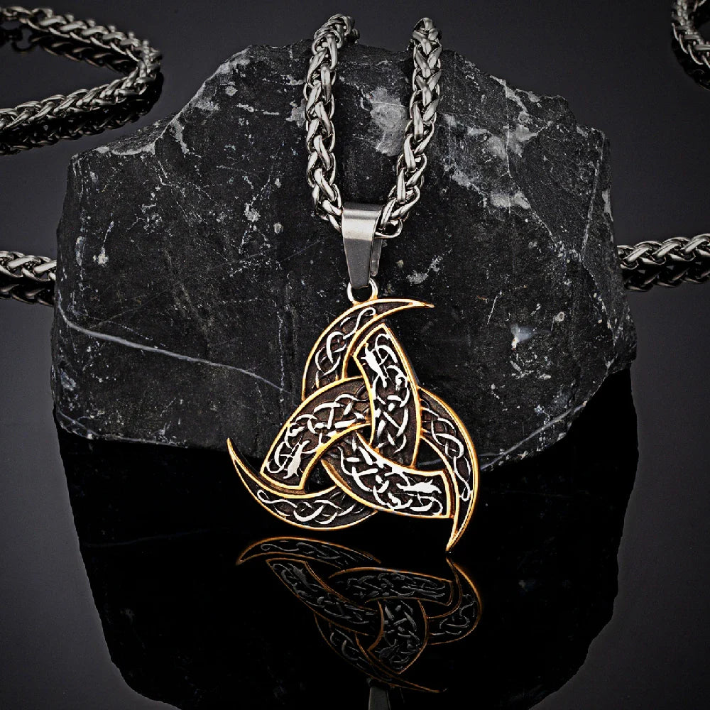 Men’s Celtics Knot Trinity Pendant Necklace — Stainless Steel Norse Runes Viking Amulet, Slavic Icelandic Vintage Jewelry Gift