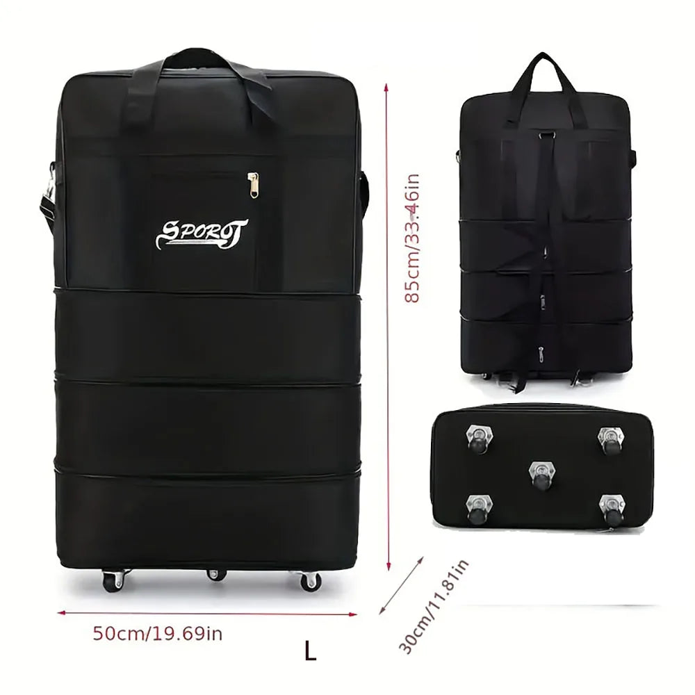 Expandable Foldable Wheeled Travel Trolley Bag – Versatile Unisex Black Luggage Suitcase for Weekend & Overnight Trips