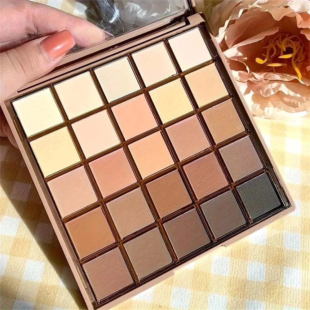 25-Color Eyeshadow Palette – Neutral Gray & Brown Earth Tones, Coffee & Chocolate Style for Natural Multi-Functional Makeup