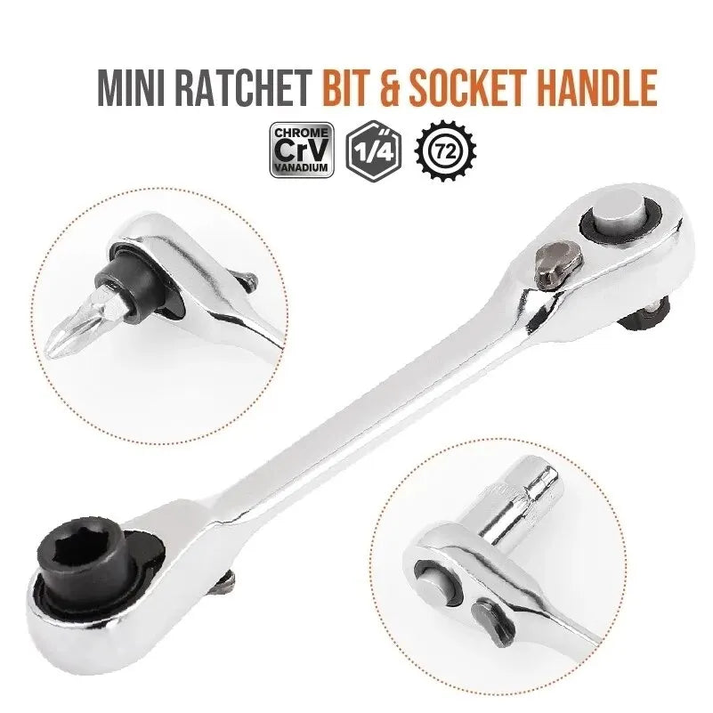 Mini Ratchet Wrench Double Ended - Quick Socket Screwdriver Hex Torque Wrenches for Hand Repair, Compact Tool