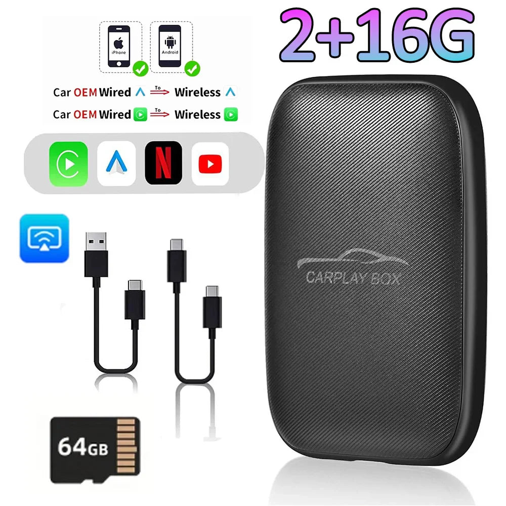 5-in-1 CarPlay AI Box – Wireless Android Auto Adapter and Multimedia Player for YouTube, Netflix, and Auto Connect