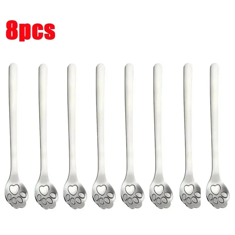 Cute Cat Claw Stainless Steel Spoon Set (1/8PCS) – 304 Dessert, Ice Cream, Coffee & Tea Spoon Kitchen Tableware