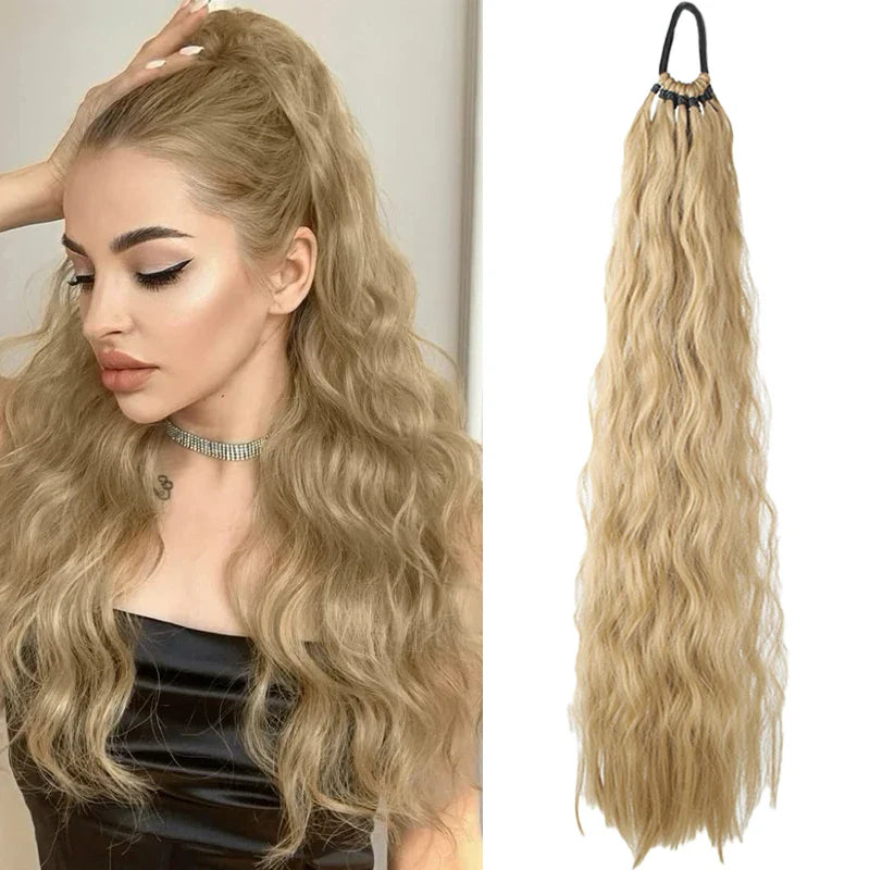 24 Inch Synthetic Long Curly Ponytail Extension – Wavy Elastic Hair Tie Hairpiece for Women Daily & Party Styling Accessories