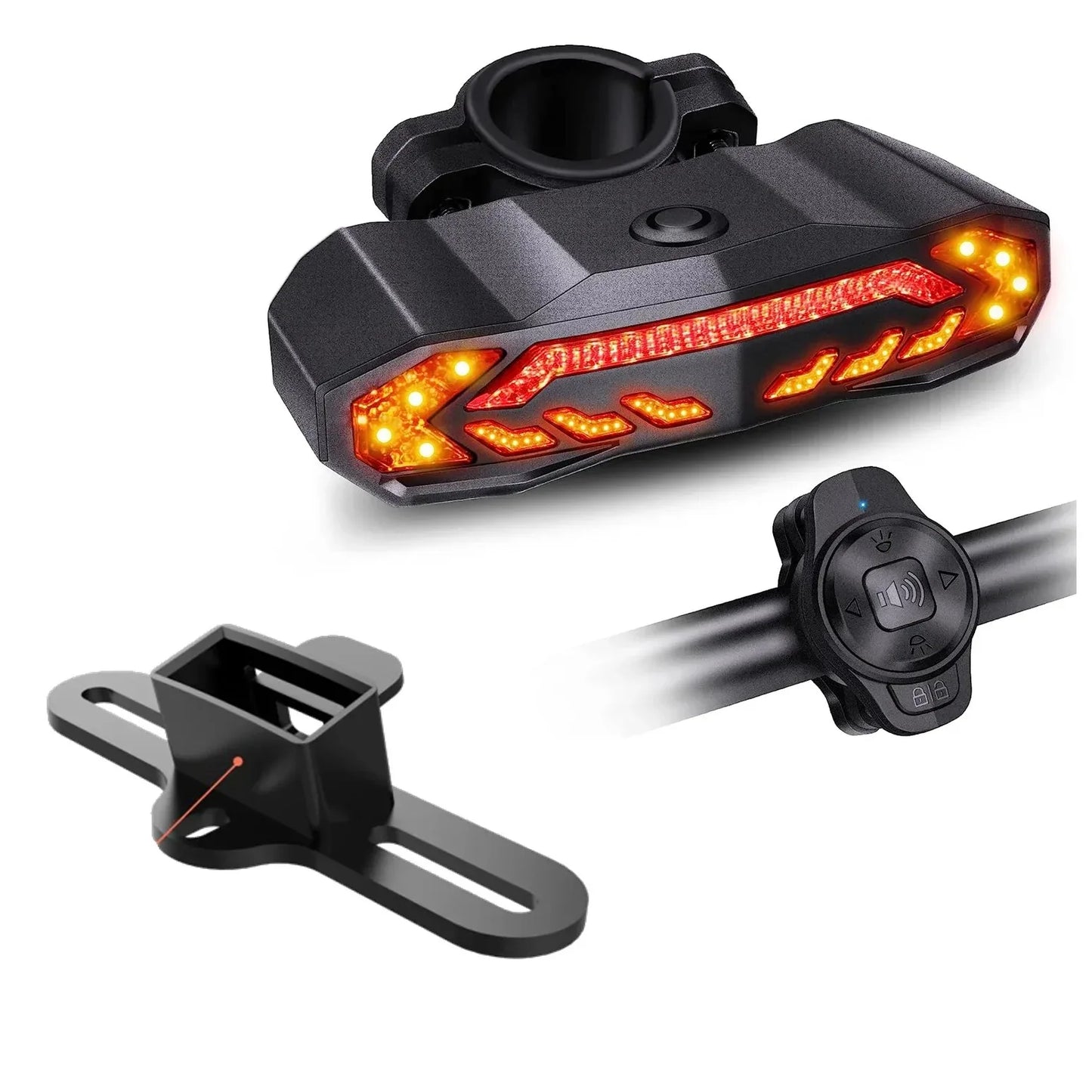 Wireless Bicycle Tail Light with Turn Signal & Anti-Theft Alarm – USB Rechargeable, IP65 Waterproof Brake Sensor Bike Light with Bracket