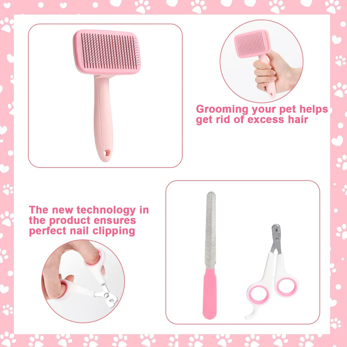 8-Piece Dog Grooming Set: Self-Cleaning Brush, Nail Clippers, Flea Comb, Shampoo Bath Brush, Pet Care Essentials