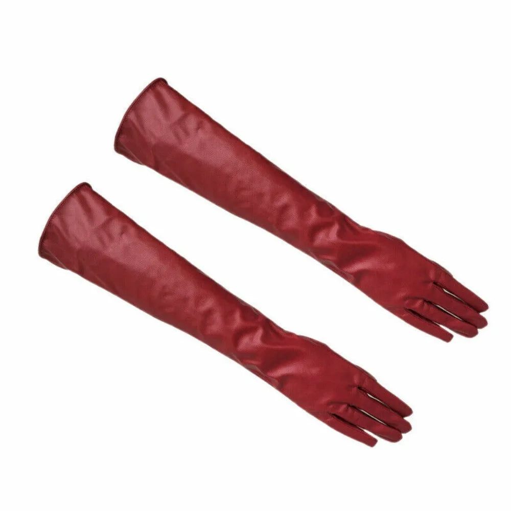 Fashion Women’s Long Leather Gloves – Warm Winter Elbow-Length Soft Lined Evening Party Gloves High Quality Stylish Handwear
