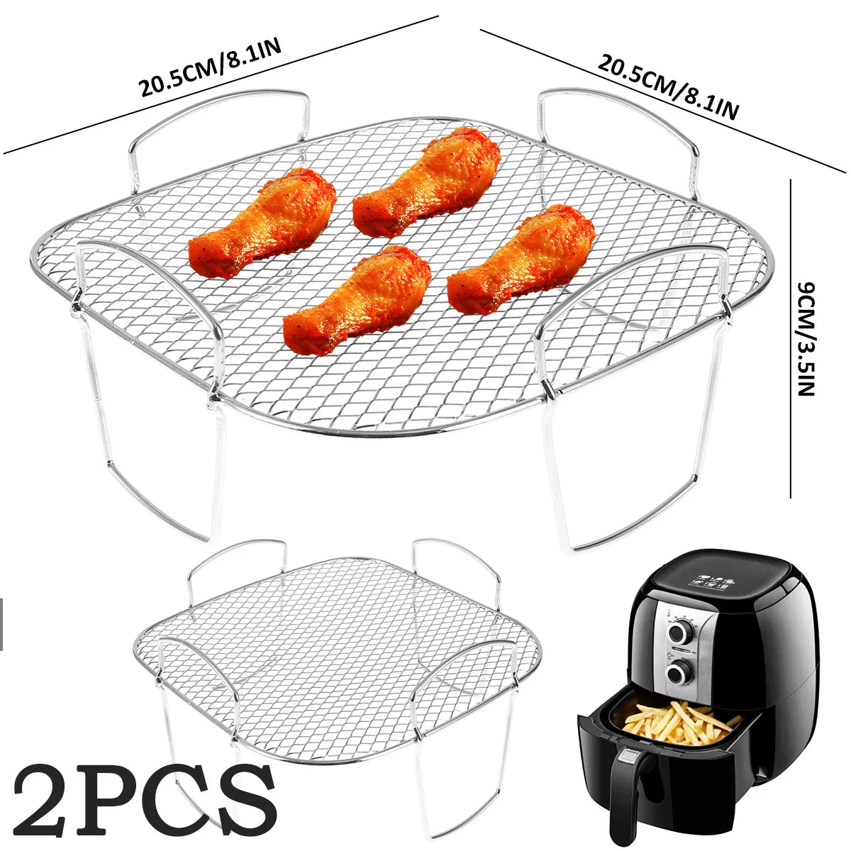 Stainless Steel Air Fryer Rack – Multi-Layer Stackable Grilling, Toast, BBQ Basket & Cooking Tray Accessory