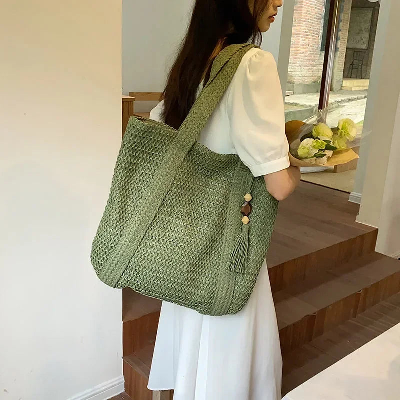 Elegant Straw Woven Handbag – Women’s Retro Beach & Casual Tote Top-Handle Shoulder Bag 2024