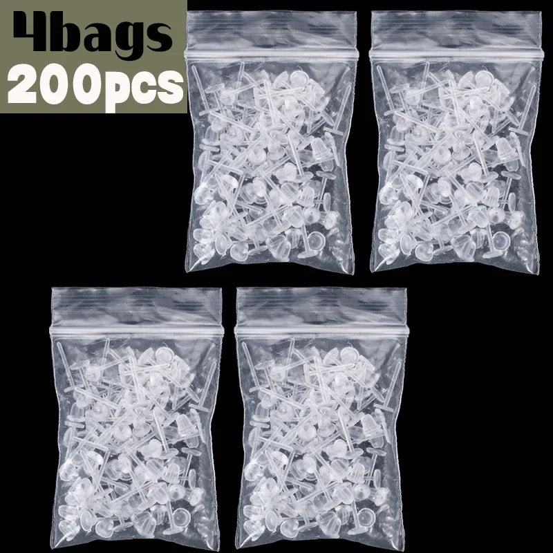 50–1000PCS Invisible Silicone Earring Backs – Soft Plastic Stud Pins for DIY Jewelry & Piercing Retainers