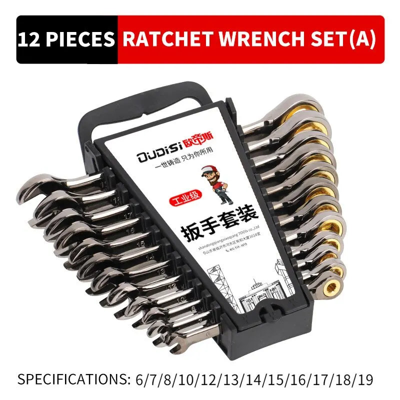 12pcs/6pcs Dual-Use Ratchet Wrench Set — 72-Tooth Quick Ratchet Heads with 180° Rotation Hardware Tools