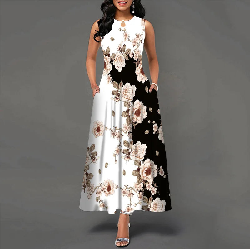 Women’s Loose Floral Vintage Maxi Dress – Ruffled Hole Summer Camis Big Size Elegant Party Dress