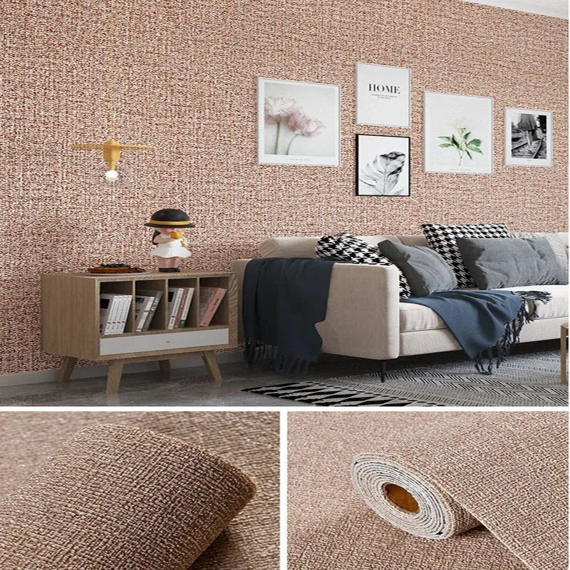 Linen 3D Foam Self-Adhesive PVC Wallpaper - Solid Color, Thickened Waterproof Wall Stickers for Home Renovation & Decor