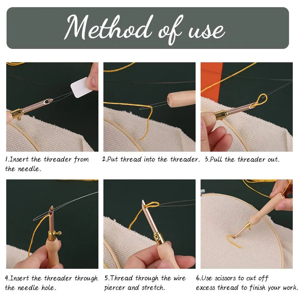 LMDZ 11-Piece Punch Needle Embroidery Kit with Wooden Yarn Embroidery Pen - DIY Craft Stitching and Sewing Tools for Crochet and Knitting