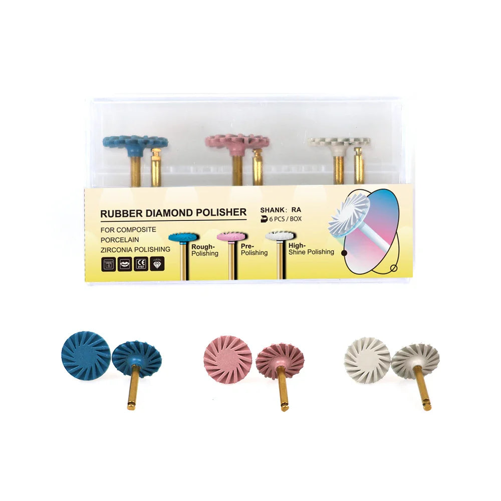 6pcs Dental Rubber Polisher Kit – Composite Resin Diamond Polishing Discs, 14mm Spiral Flex Wheels