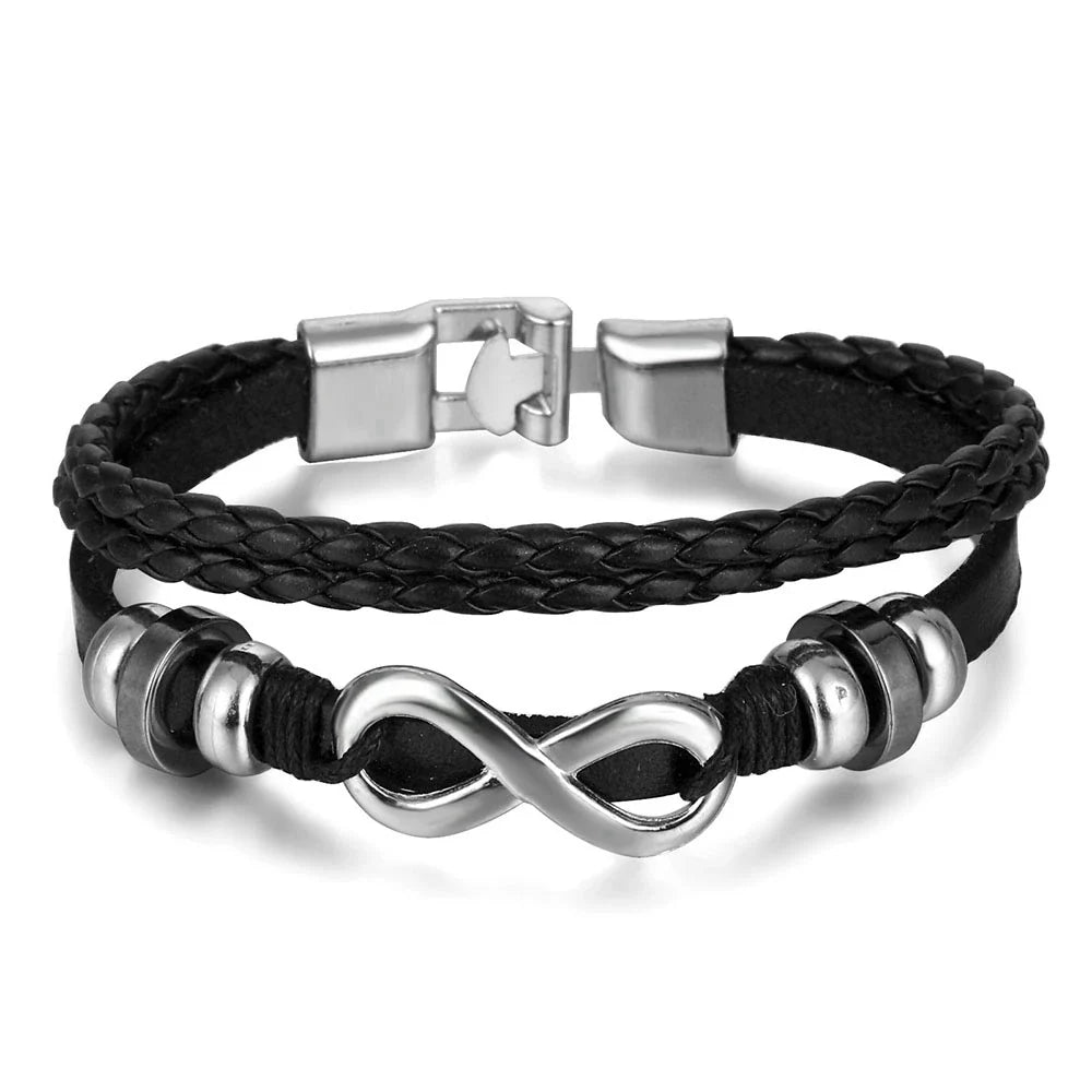 Vintage Gothic Punk Moon & Star Metal Bracelet - Multilayer Leather Bangle for Men, Leaf & Sun Arm Jewelry