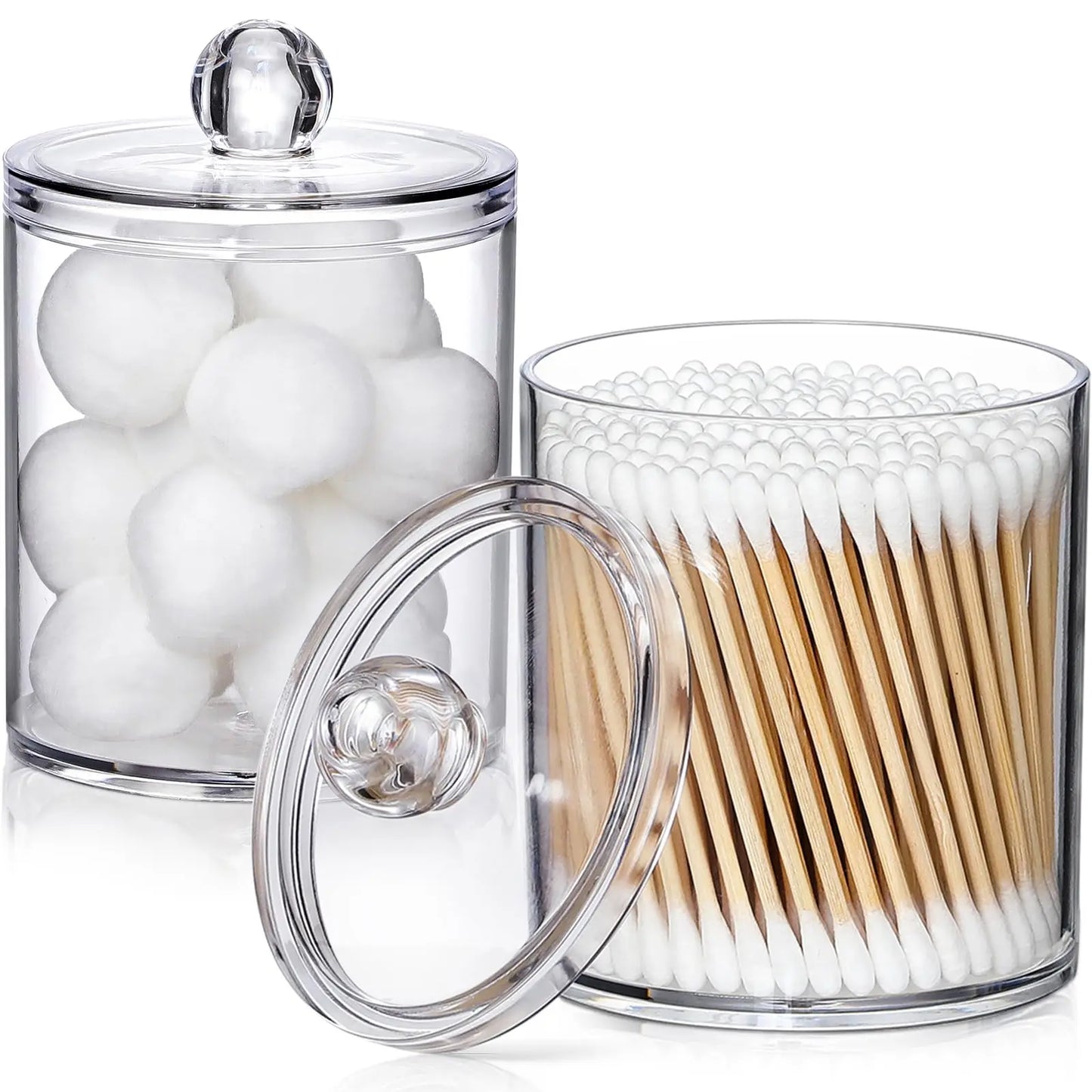 4-Pack Acrylic Q-tip Holder Dispenser – Clear Vanity Organizer for Cotton Swabs, Balls, Pads, and Floss Picks