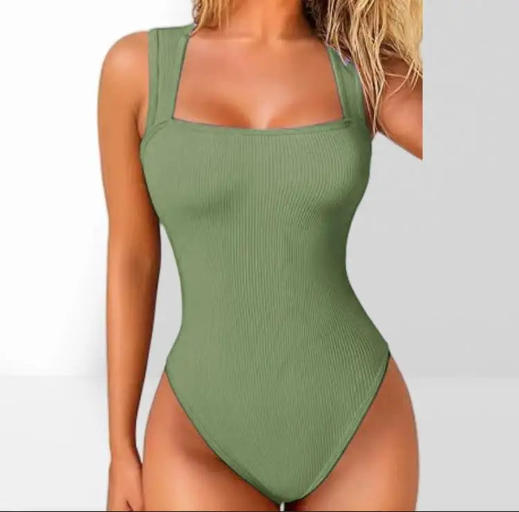 Women’s Sleeveless Knit Bodysuit – Summer Sexy Off-Shoulder Bodycon Jumpsuit, Casual Stretchy Street-Style Short Jumpsuit