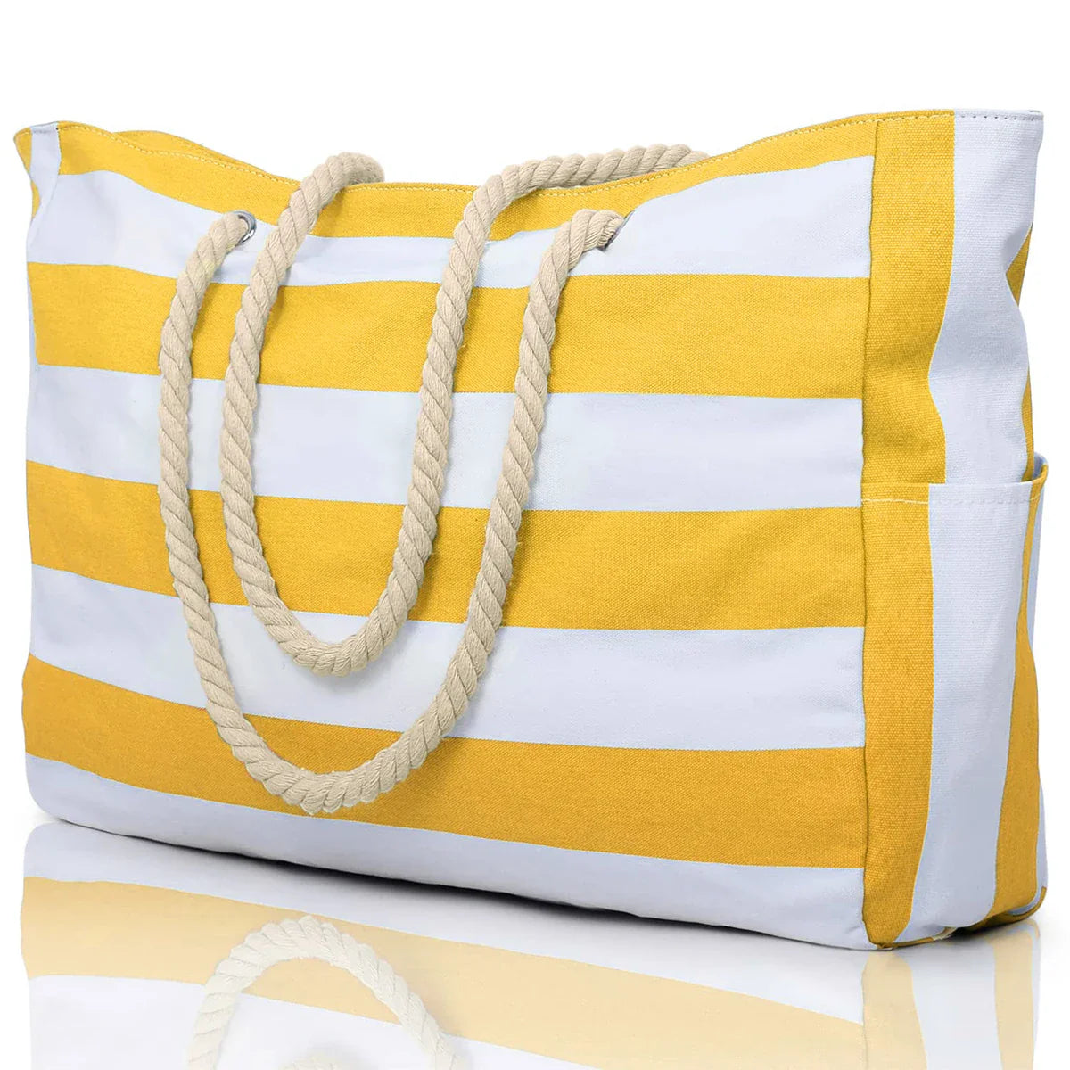 Striped Waterproof Canvas Beach Bag β Zippered Foldable Tote for Outdoor Travel and Vacation, Sand-Resistant Design