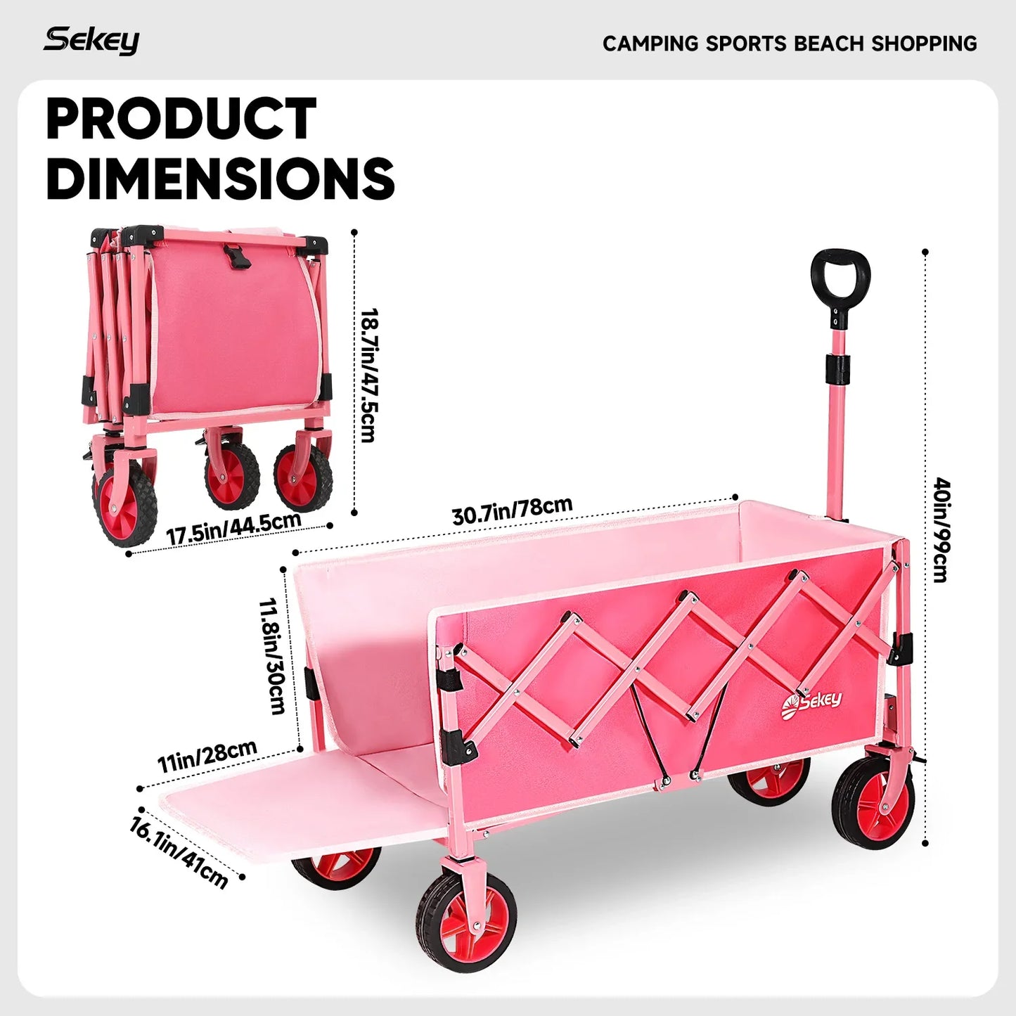 52" Folding Collapsible Wagon Cart — Heavy-Duty Lightweight Utility Cart with 330LB Capacity