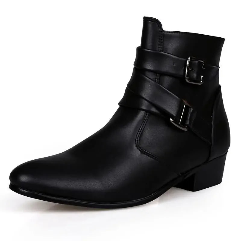 Men’s Designer British Chelsea Boots – High-Top Buckle Strap Motorcycle & Formal Shoes