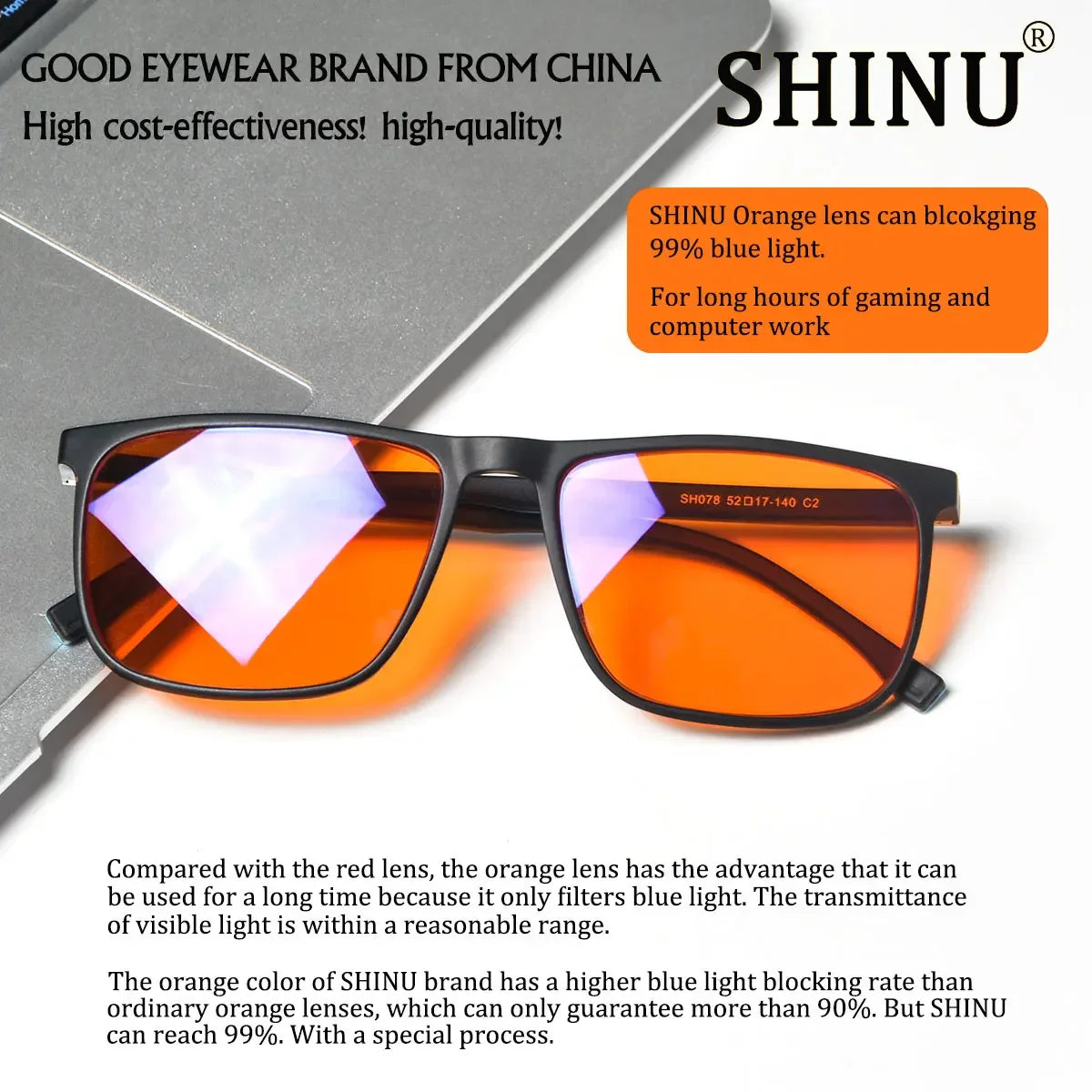 SHINU Blue Light Blocking Glasses – Red Lens Anti-Glare Eyewear for Men to Reduce Eye Strain