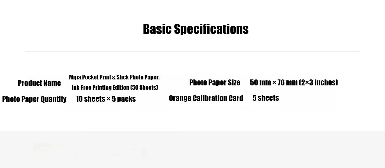 Original Xiaomi ZINK Pocket Printer Paper — 50 Self-Adhesive 3-Inch Sheets for Xiaomi Mini Photo Printer