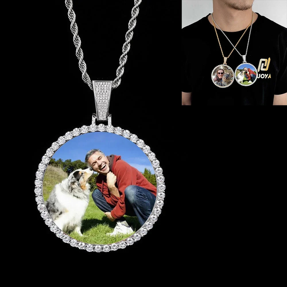Custom Photo Medallion Necklace - 18K Gold Iced Out Cuban Pendant Hip Hop Personalized Picture Jewelry Gift